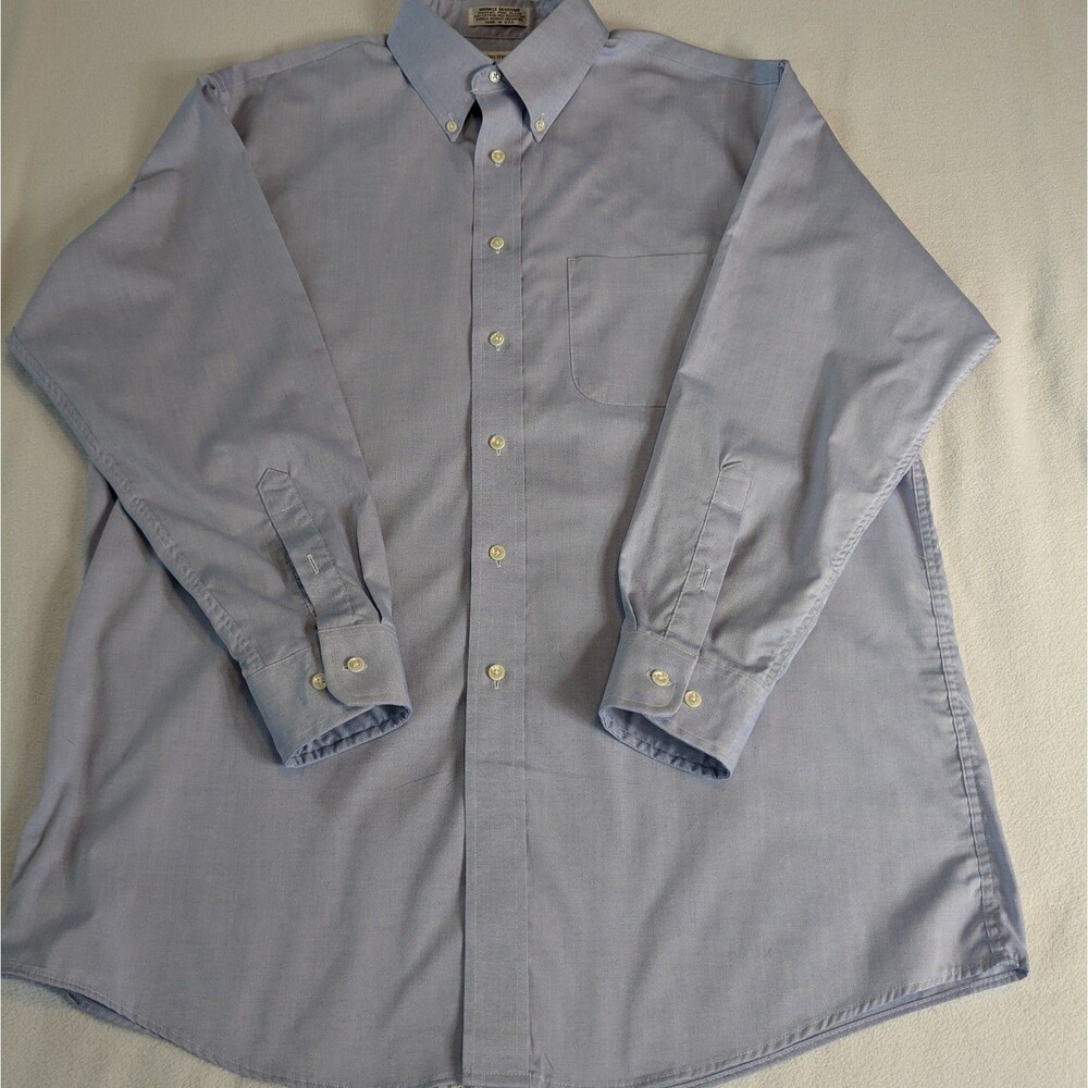 Meeting Street Men's Dress Shirt 16.5 32/33 Blue Wrinkle Resistant Long Sleeve - Picture 2 of 9